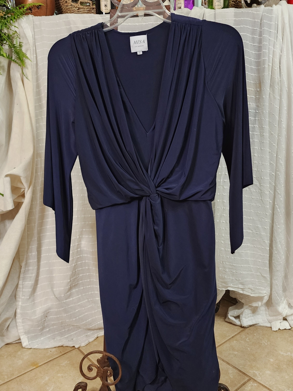 Misa Los Angeles Navy‎ Knot-Front Midi Dress